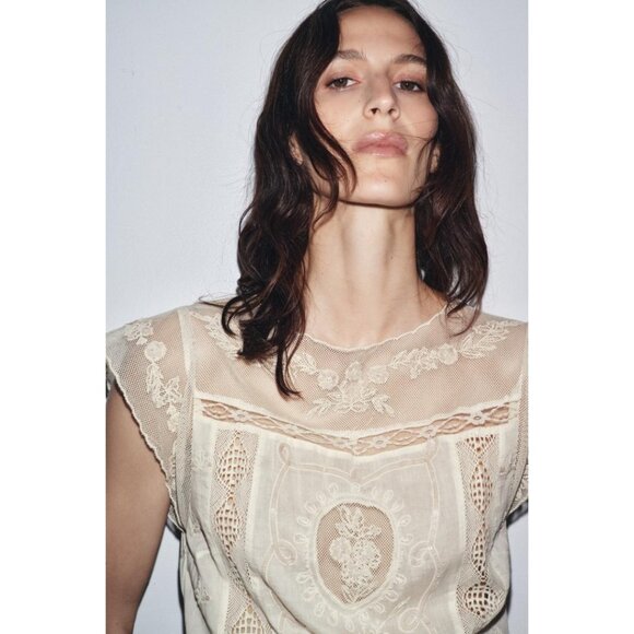 NWT ZARA LIMITED EDITION SEQUIN EMBROIDERED DRESS Size M (Cream) - Picture 8 of 14